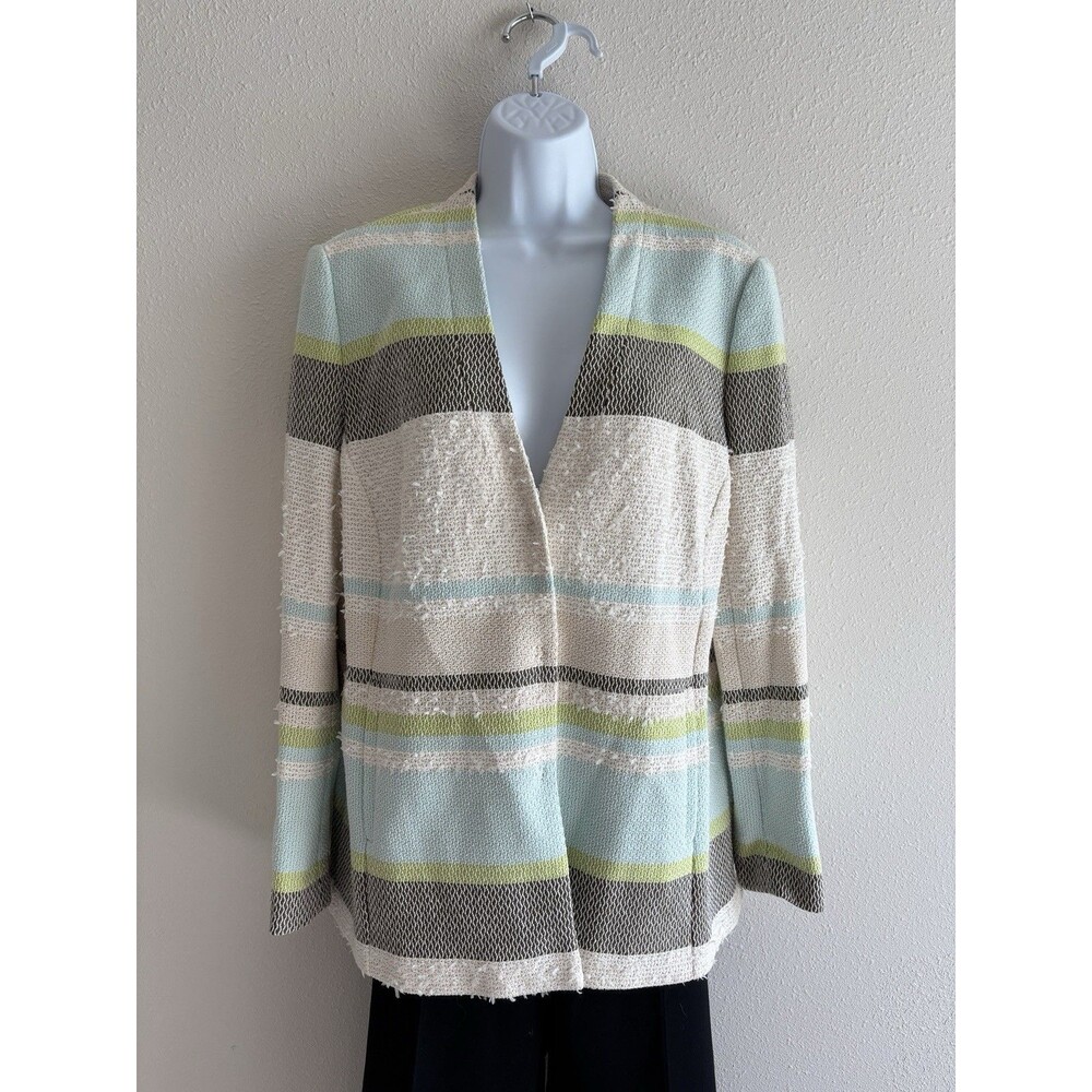 Basler Cotton Blue Cream Striped Snap Front Jacket Blazer  Sweater Womens Large